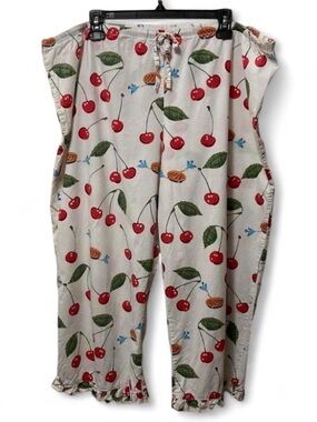 Nick & Nora Cream Cherry Pie Bird Print Lounge Pants